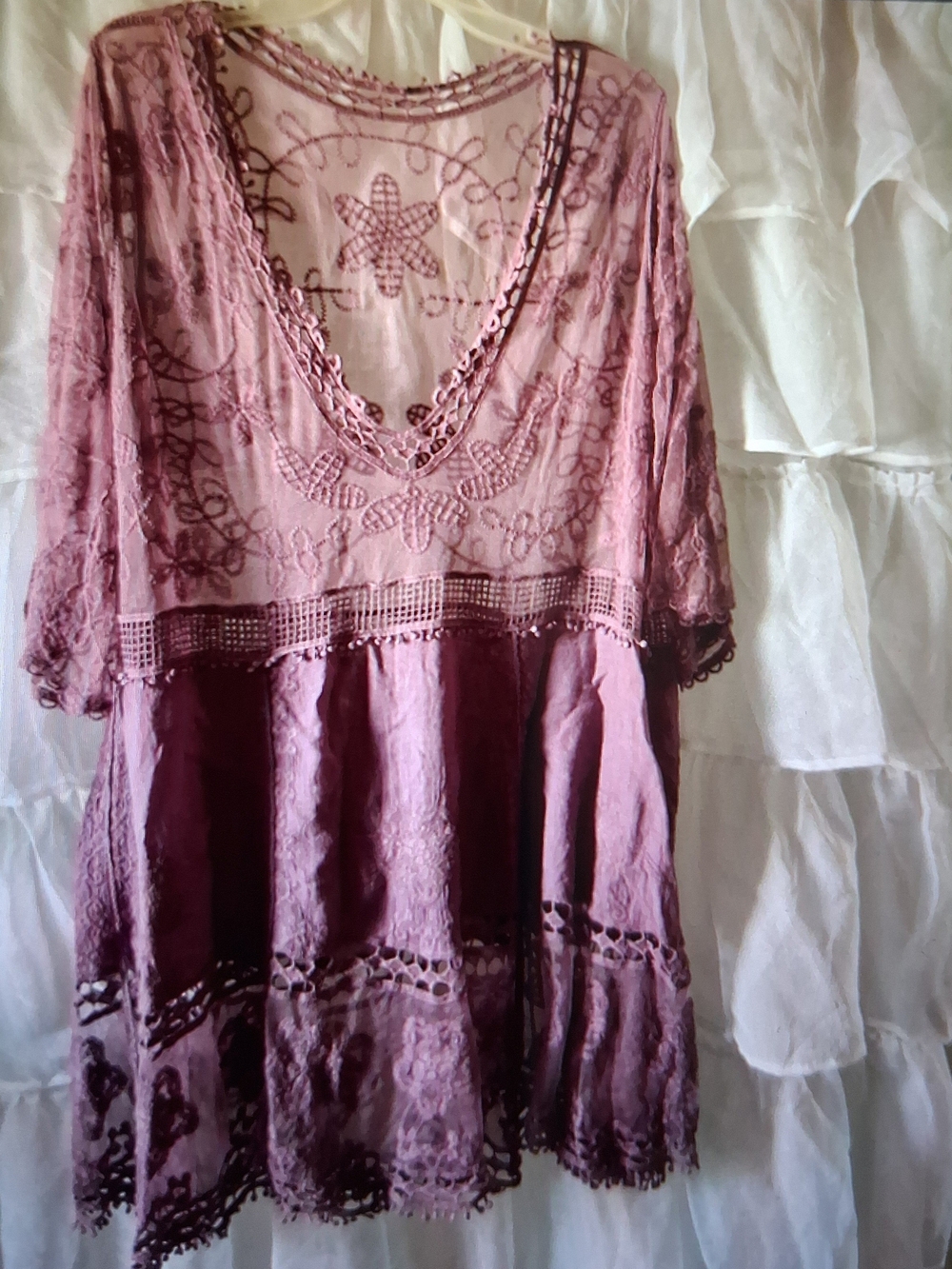 Boho Lace V-Neck Tunic in Dusty Rose